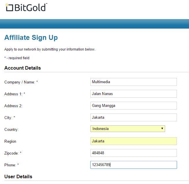 User details. User details