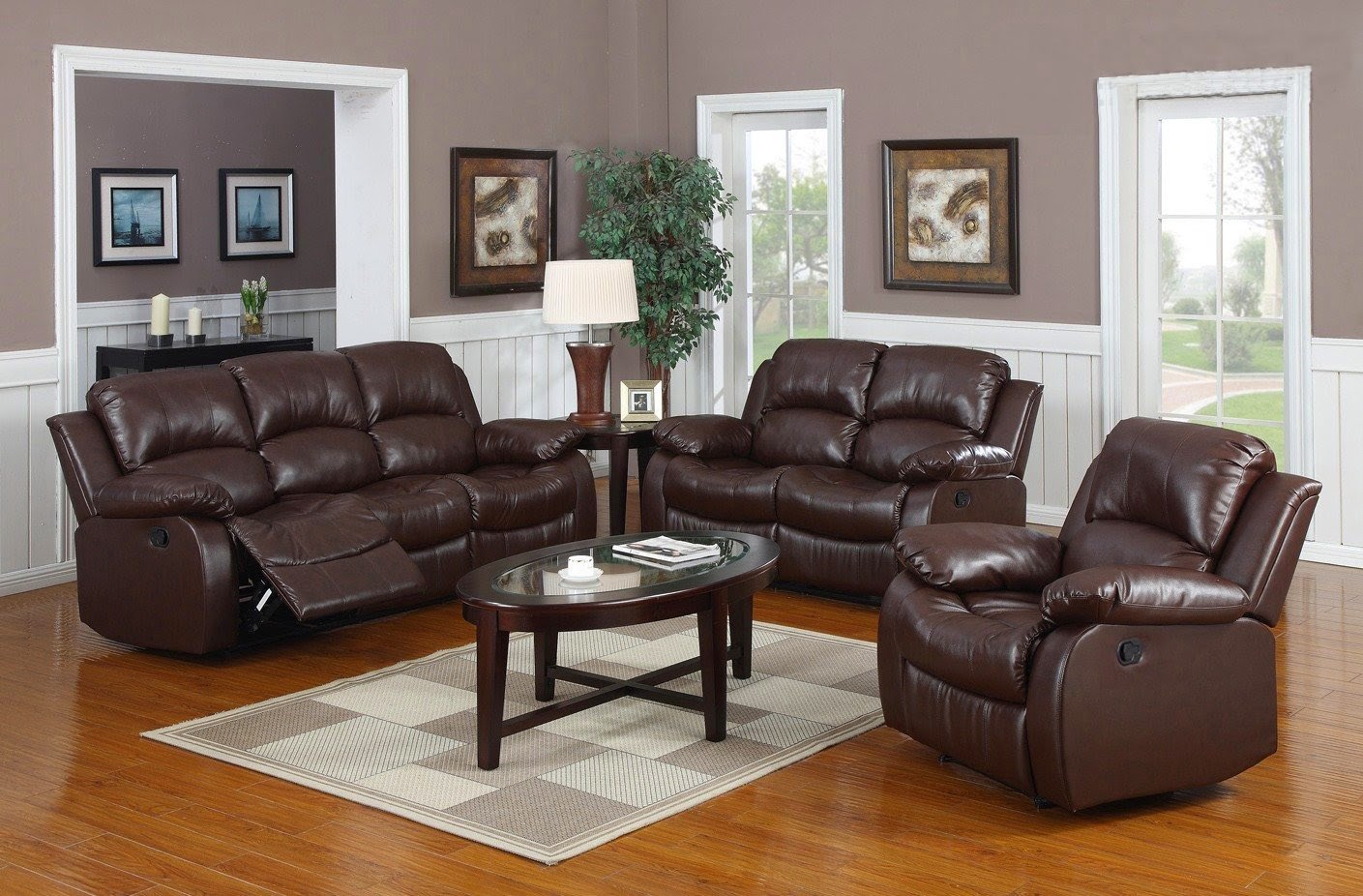 Huntington 3-pc Bonded Leather Sofa & Loveseat & Chair Set with 5 Recliners Huntington 3-pc Bonded Leather Sofa & Loveseat & Chair Set with 5 Recliners