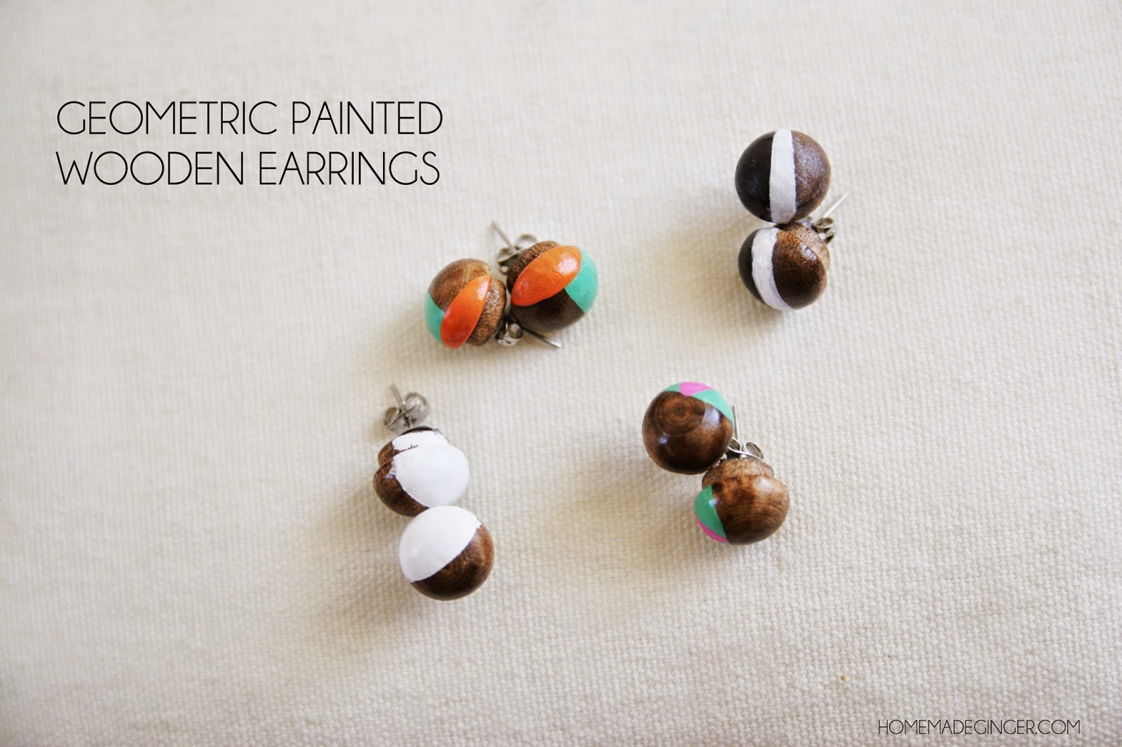 Geometric Painted Wooden Earrings Homemade Ginger