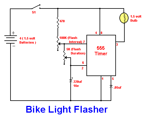Bike Light Flasher using 555 IC |simple schematic diagram 120 volt proximity switch 3 wire diagram 