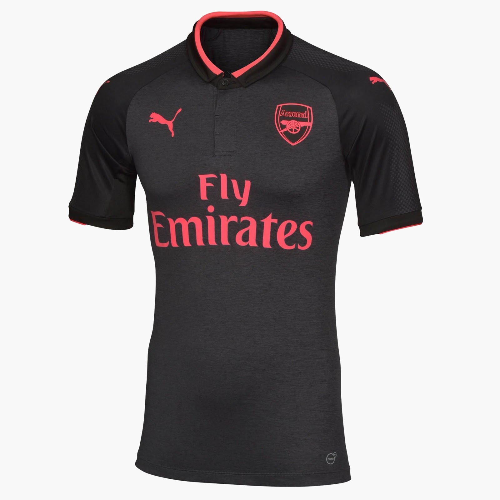 Le maillot d'Arsenal third 2017/2018 est gris avec de vives accentuations roses.
