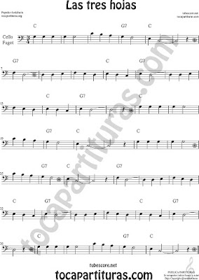  Violonchelo y Fagot Partitura de Las Tres Hojas Sheet Music for Cello and Bassoon Music Scores