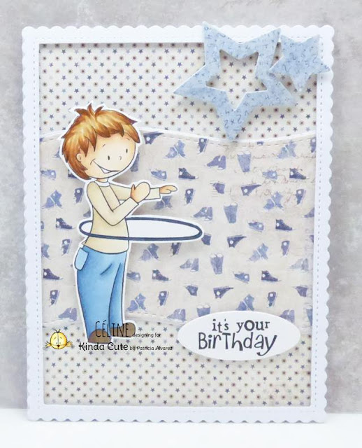 Birthday card using boy and hula hoop digital stamp