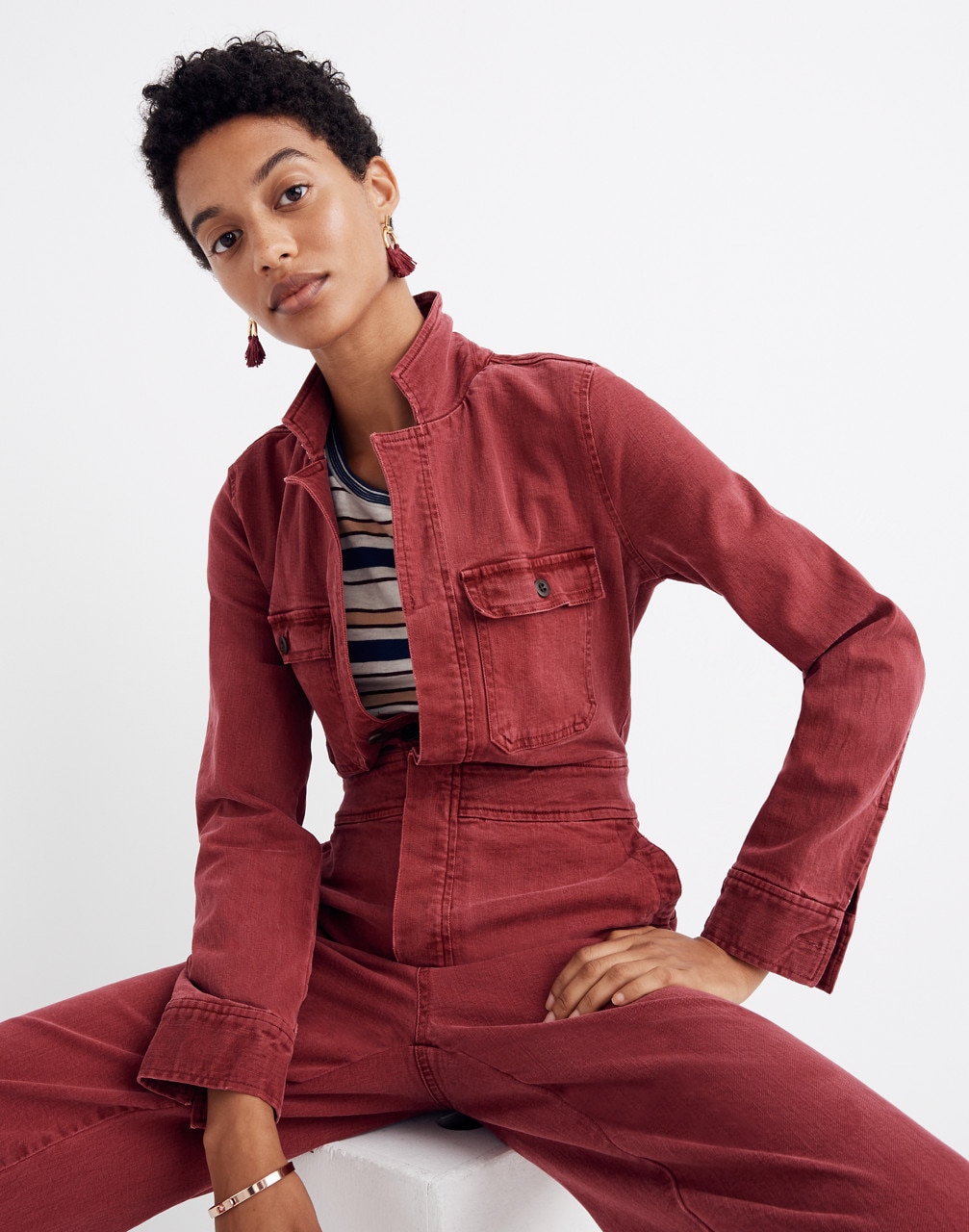 burgundy boiler suit