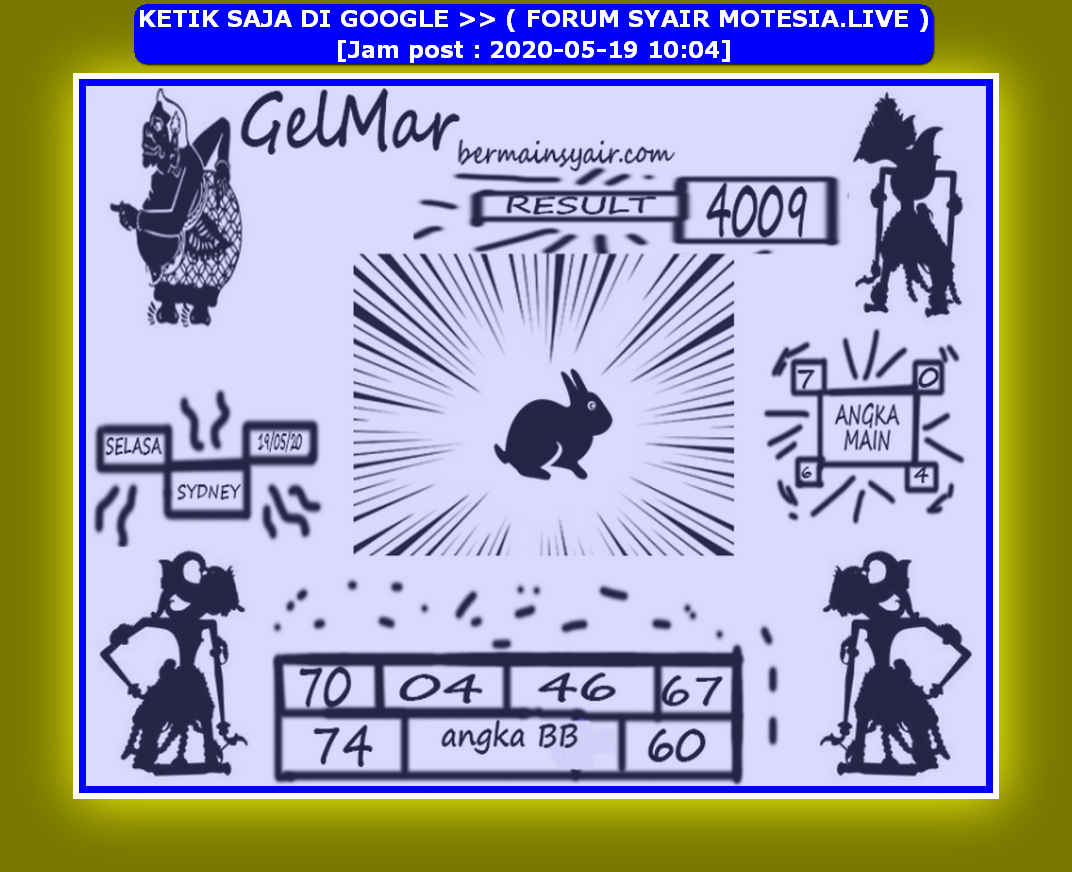 Prediksi Syair Sydney 19 Mei 2020 KODE SYAIR SGP SYAIR