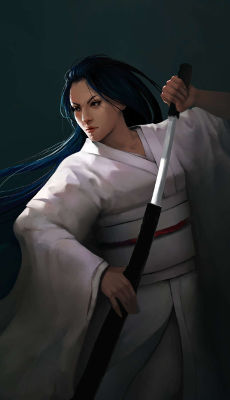 Fille Guerrière Japonaise Katana - Fond d'Écran en QHD pour Mobile