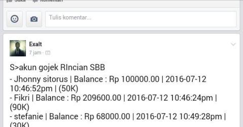 Bukti Akun Pelanggan Go-jek Yang Di perjualbelikan Di facebook. Bukti Akun Pelanggan Go-jek Yang Di perjualbelikan Di facebook.