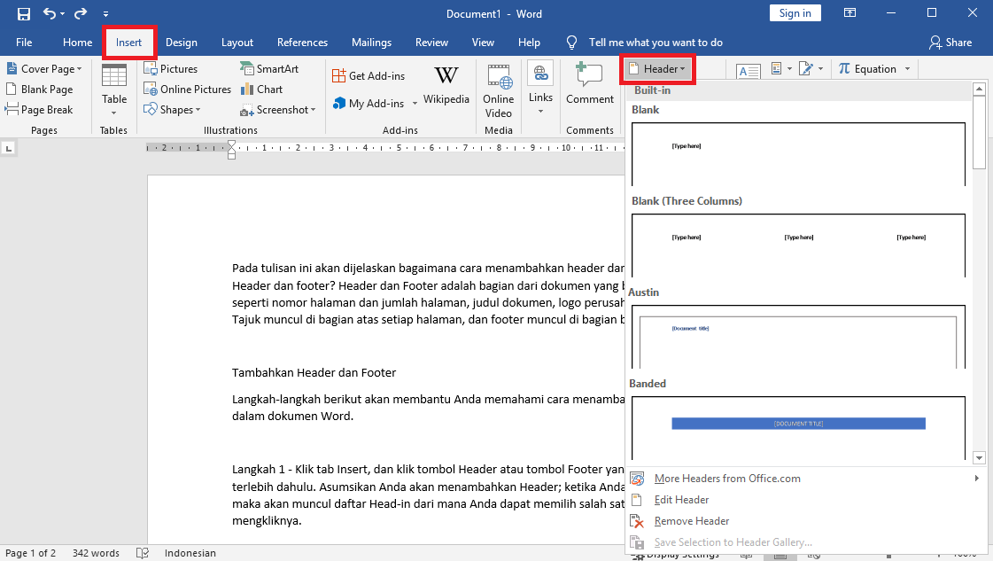 Tutorial Header dan Footer di Microsoft Word