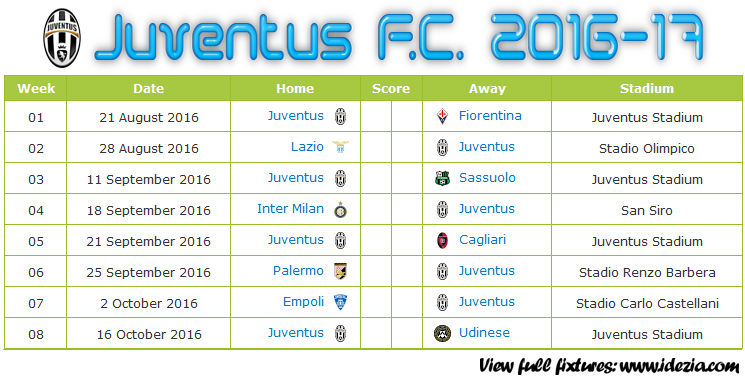 Juventus F.C. Fixtures & Results 2016-2017 - Cavpo