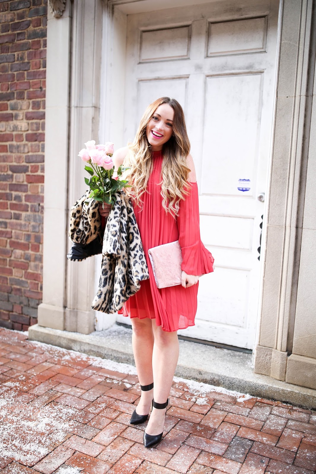 Pleated Cold Shoulder Dress for Valentine's Day