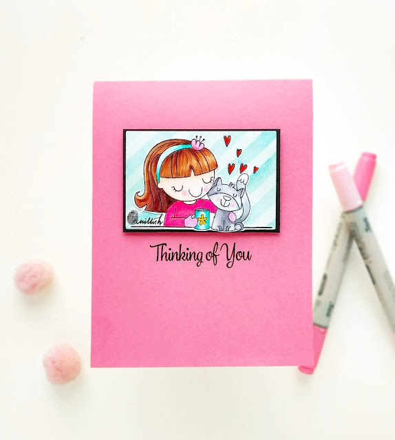 Your Next Stamp - Happiness is you, Quillsih, Copic markers, CAS card, thinking of you, Card for cat lover