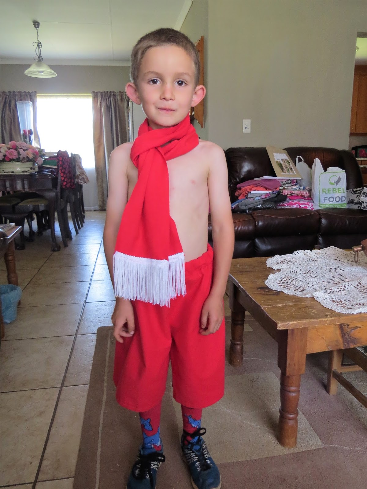 A Pretty Talent Blog: Sewing Boy's PJ Pants With A Fringed Scarf