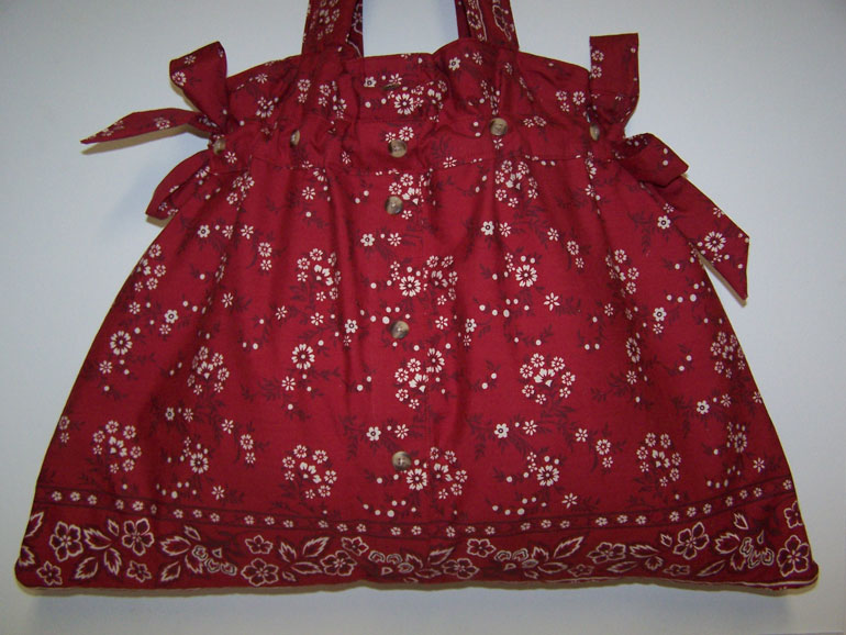 Handmade Recycled Red Bandana Drawstring Tote Handbag Purse