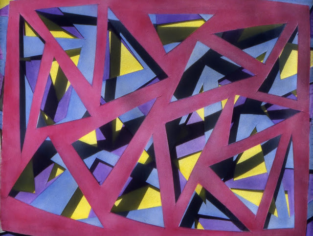 Geometric abstraction, paper sculpture, painted photograph