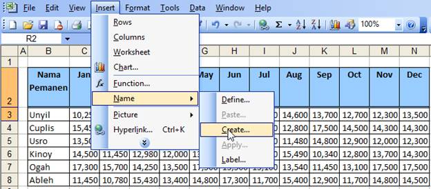 Create Name From Selection Excel 2003
