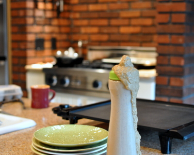 We use a Pancake Batter Squeeze Bottle to make special pancake shapes.