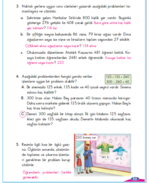 3. Sınıf Berkay Yayınları Matematik Çalışma Kitabı 53. Sayfa Cevapları Problem Çözelim ve Kuralım 6-2. Çalışma 3. Sınıf Berkay Yayınları Matematik Çalışma Kitabı 53. Sayfa Cevapları Problem Çözelim ve Kuralım 6-2. Çalışma