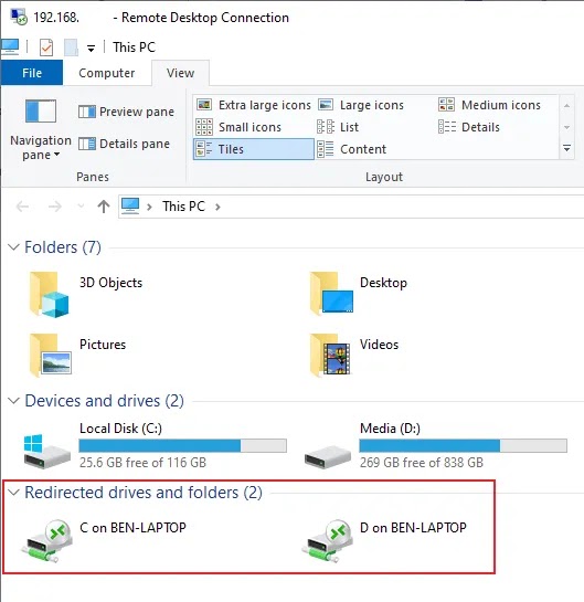 Uzak Masaüstü Oturumunda Yerel Dosyalara ve Klasörlere Erişim 7 RDC File Explorer Shared Drives.png%2B%25281%2529