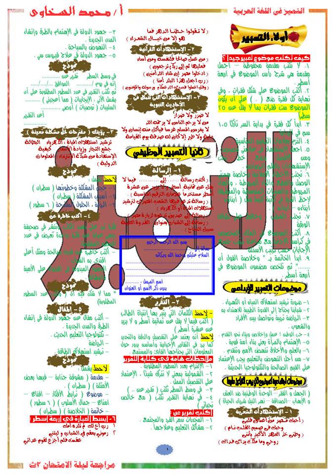 مراجعة ليلة الامتحان عربي للاستاذ محمد السخاوي 2018