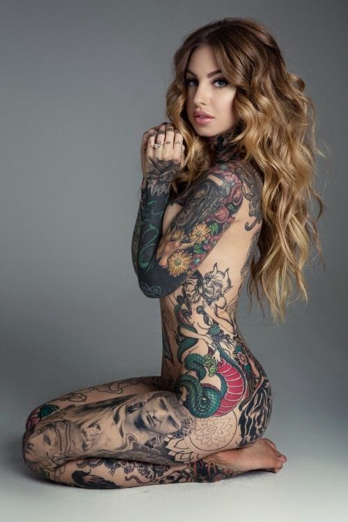 Creative Designs Of Stylish Women Full Body With Colourful Tattoo, Incredible Women Full Back With Forest Flower Tattoos, Women Fullback Modern Dragon Tattoo, 