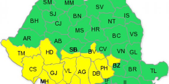 COD GALBEN de ploi şi vânt în Banat, Oltenia şi Muntenia