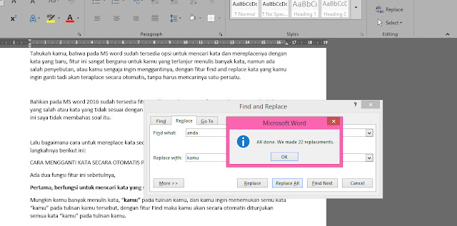 Cara Mencari/Mengganti Kata Secara Otomatis Pada Microsoft Word Cara Mencari/Mengganti Kata Secara Otomatis Pada Microsoft Word