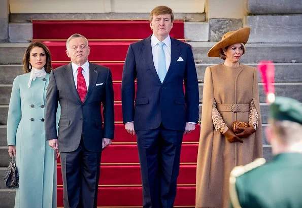 Queen Maxima wore Claes Iversen Serval Elegant Lace Midi Dress Tobacco Brown and Claes Iversen cape coat, Queen Raina wore Claes Iversen coat