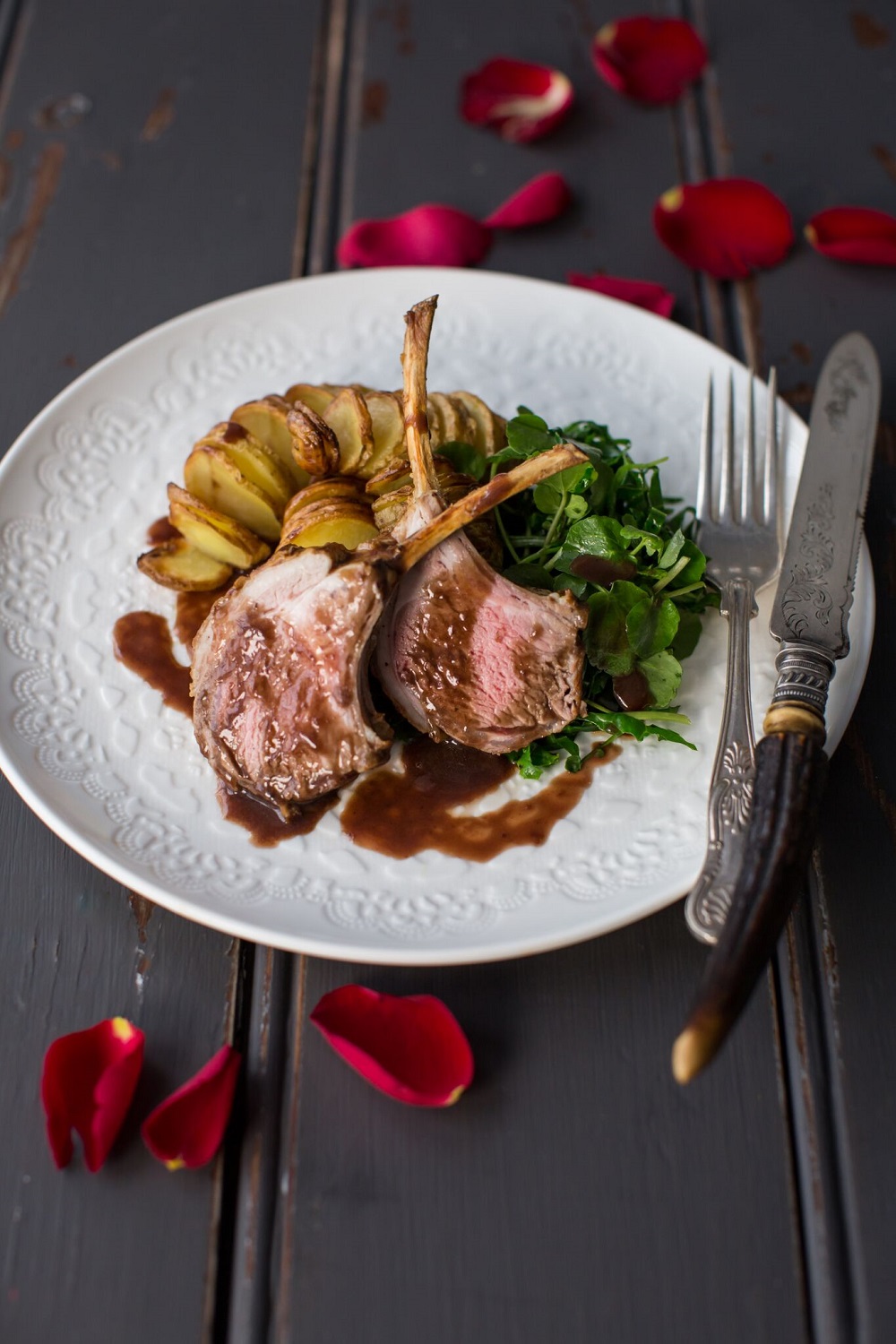 Rack Of Lamb With Hasselback Potatoes, Winter Brassicas And Red Wine