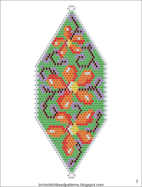 Free brick stitch seed beaded earrings pattern labeled color chart.
