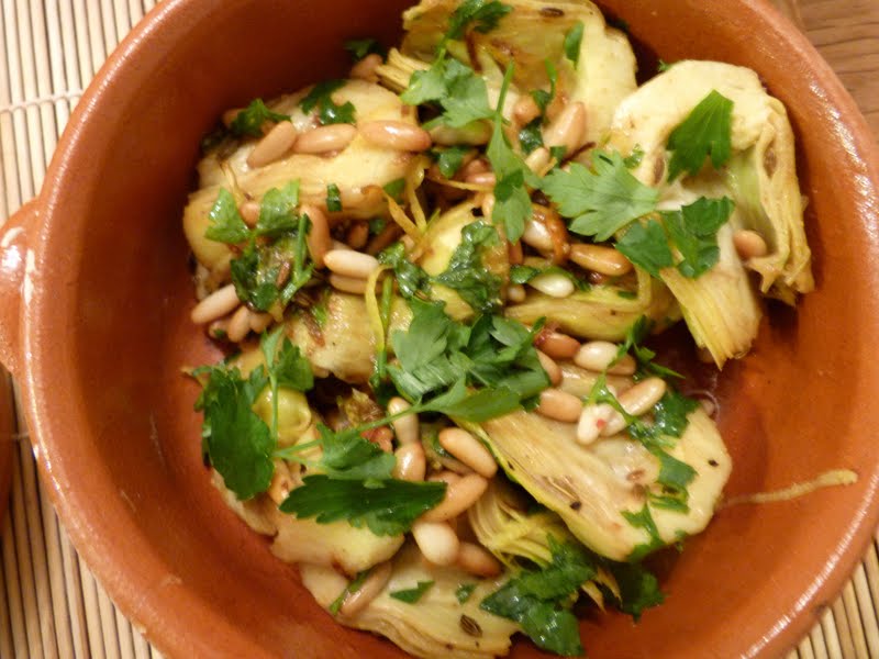 Takeaways on the couch. Jamie Oliver's sticky artichokes and pine nuts