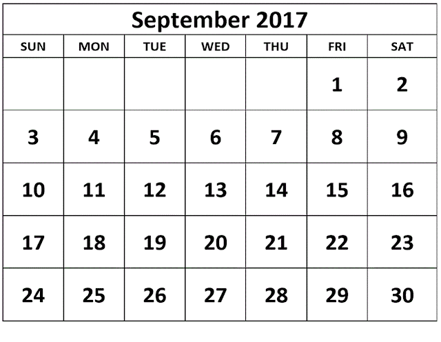 September 2017 calendar