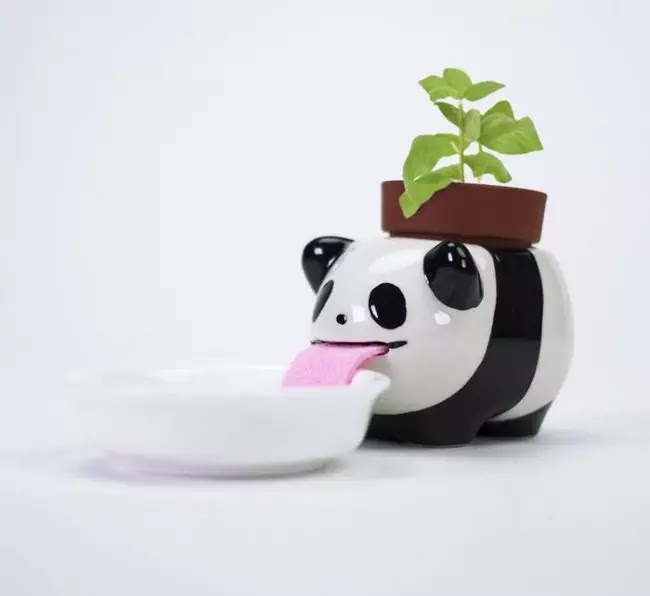 Cute Animal Planters Keep Themselves Hydrated By Drinking From Little Water Bowls