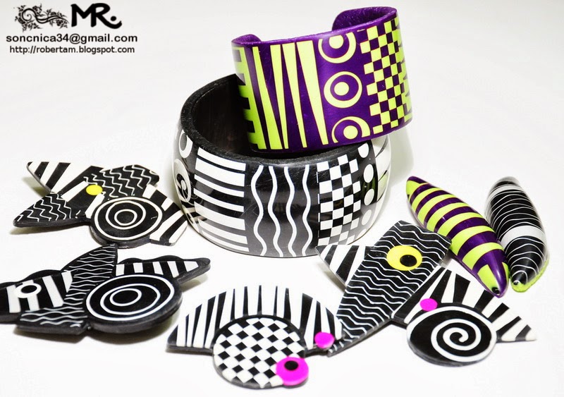 Roberta Mohar - graphic pattern brooches and bracelets - some items made after Donna Kato's class