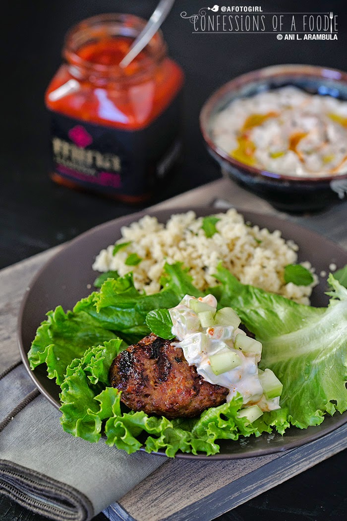 Harissa Lamb Burger Lettuce Wraps with Cucumber Yogurt Sauce and Mint