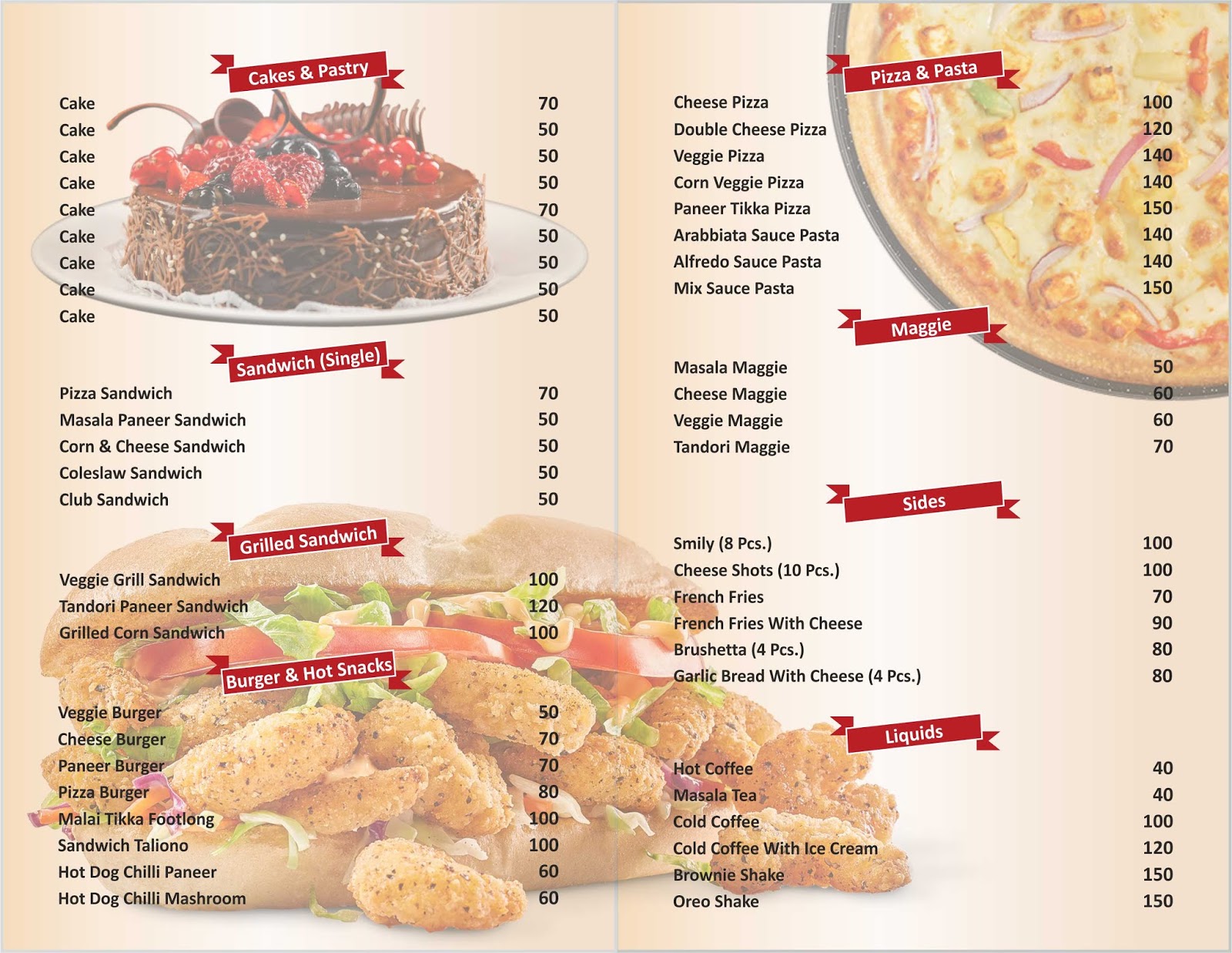 Menu "The Bake House" Gurpreet Kaur