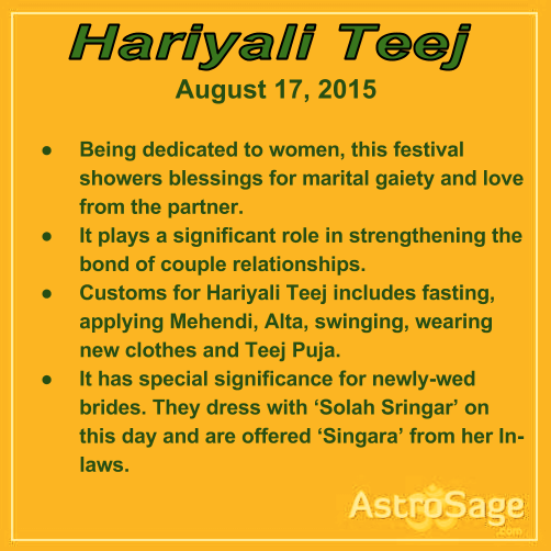 Hariyali Teej is a festival for making your beloved feel special. It is on August 17, 2015.