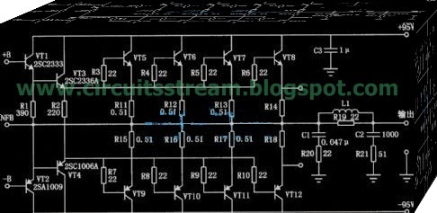 Simple 500W Audio Power Amplifier Circuit Diagram with Transistor