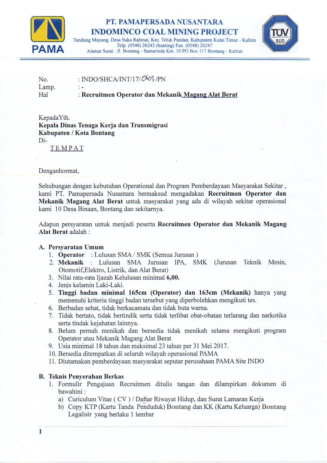 Contoh Surat Lamaran Kerja Pt Pamapersada Nusantara - Lowongan Kerja Bontang Magang Pt Pamapersada Nusantara contoh surat lamaran kerja pt pamapersada nusantara lowongan kerja bontang magang pt pamapersada nusantara