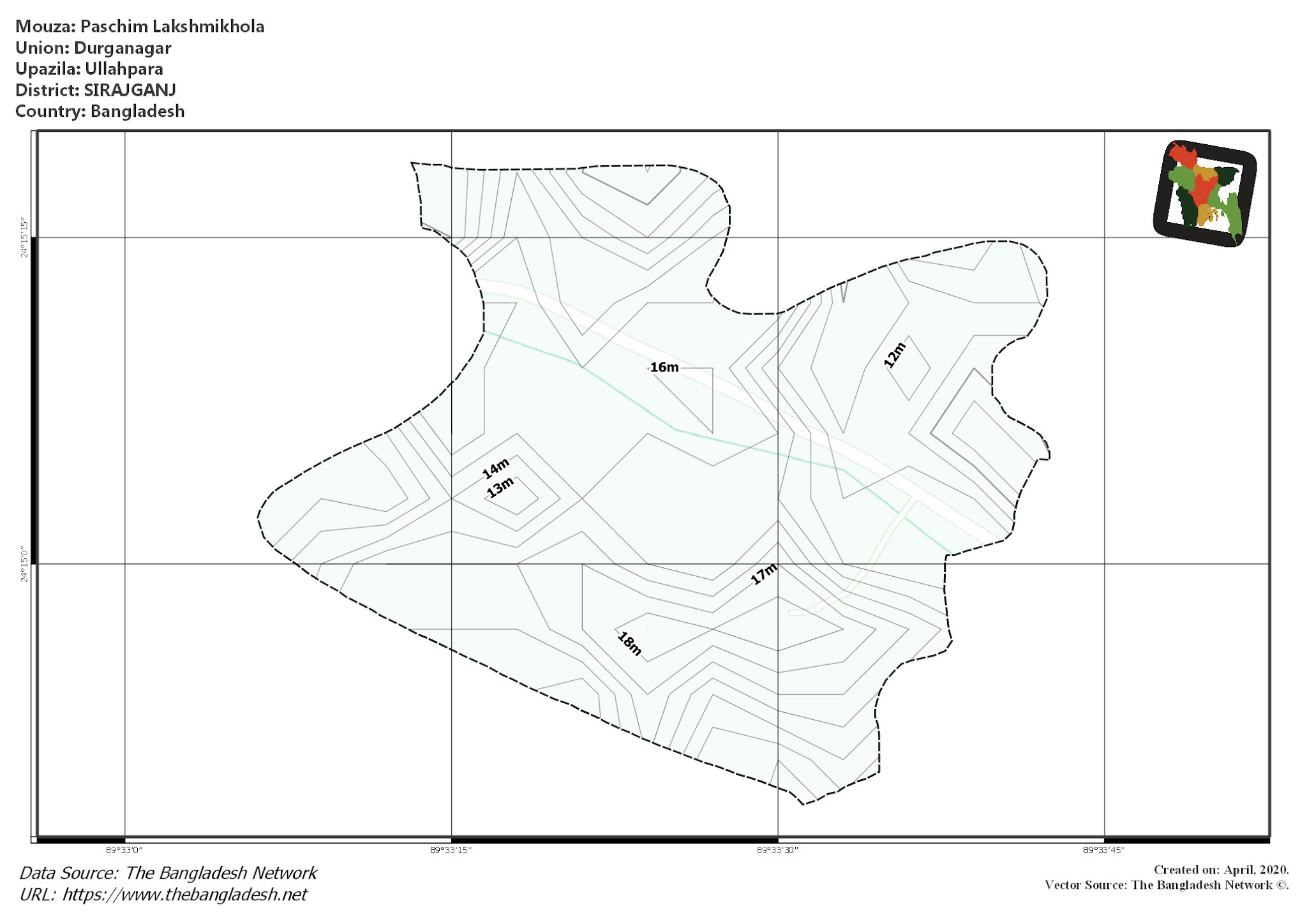 Map of Paschim Lakshmikhola Mouza of Ullahpara Upazila, SIRAJGANJ, Bangladesh.