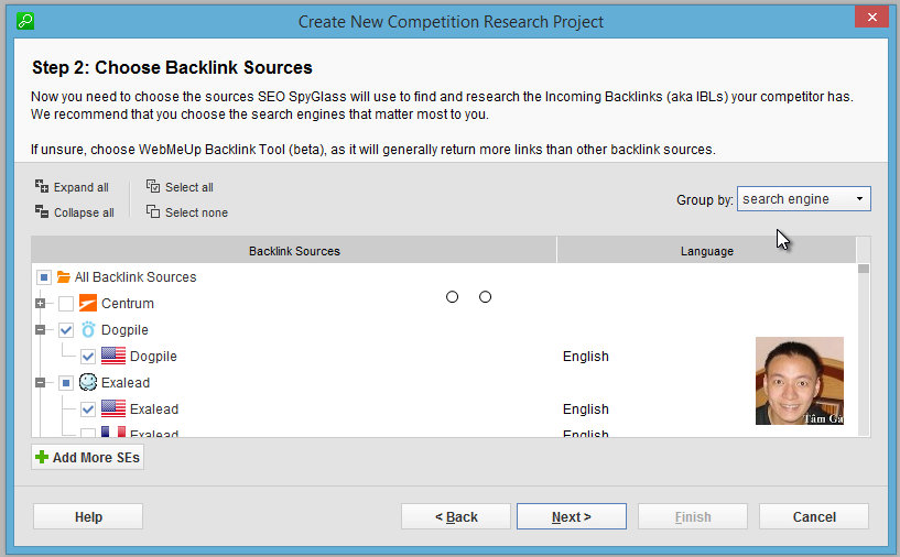 Seo-SpyGlass Step 2 : Choose Backlink Sources