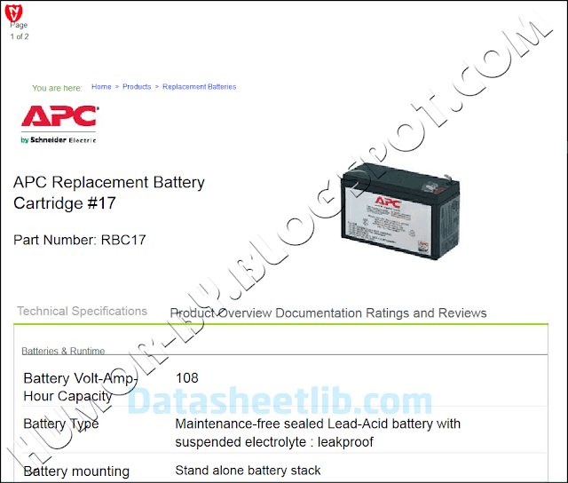 Техническая спецификация на аккумуляторную батарею RBC17
