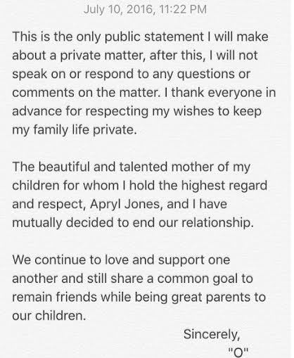 Singer Omarion releases statement addressing split from Apryl Jones
