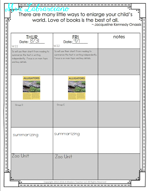 Learning Lessons With Amy Labrasciano: Zoo Animals - ELA Lesson Plans #3