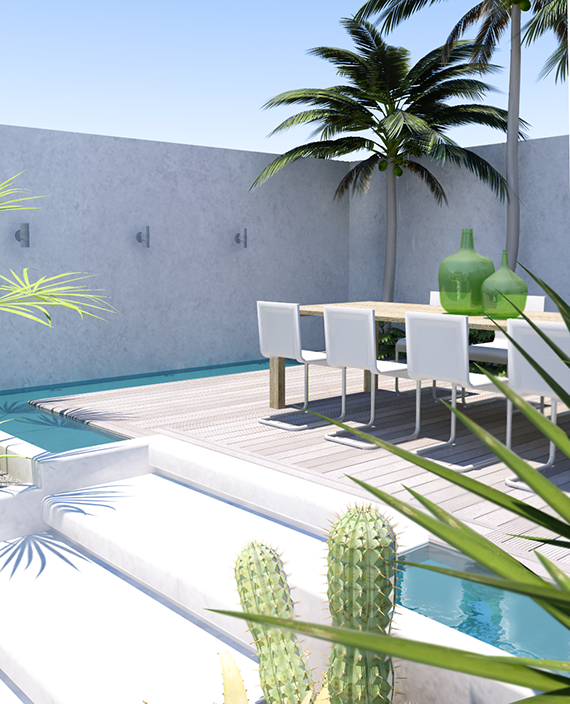 Contemporary tropical backyard. Design and 3d visualisation by Eleni Psyllaki for My Paradissi