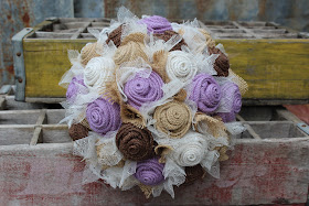 Lavender burlap and lace bridal bouquet