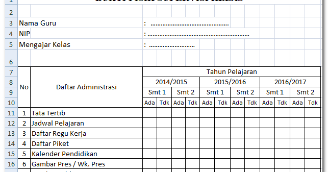 Download Bukti Fisik Supervisi Kelas Terbaru 2016/2017