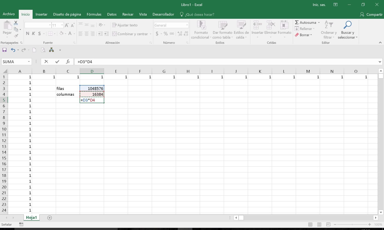 Hoja de Cálculo Número de Celdas en Excel