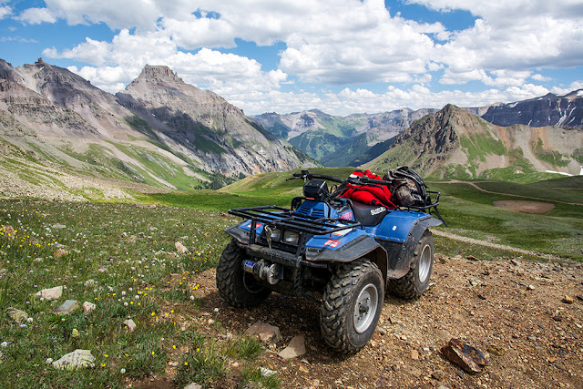 The upper trailhead at Yankee Boy Basin with our ATV on a climb of Mt. Sneffels