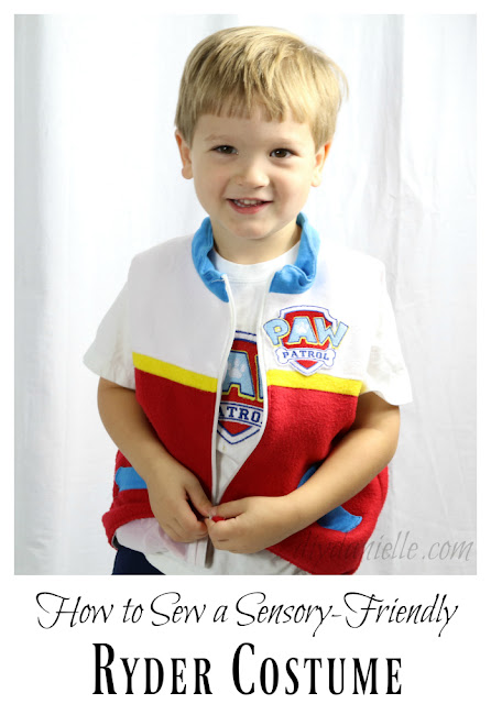 How to make a sensory-friendly Ryder vest as a Halloween costume. This Halloween costume is great for kids who don't love masks and heavy costumes. A simple vest and a toy pup make the perfect Ryder costume!