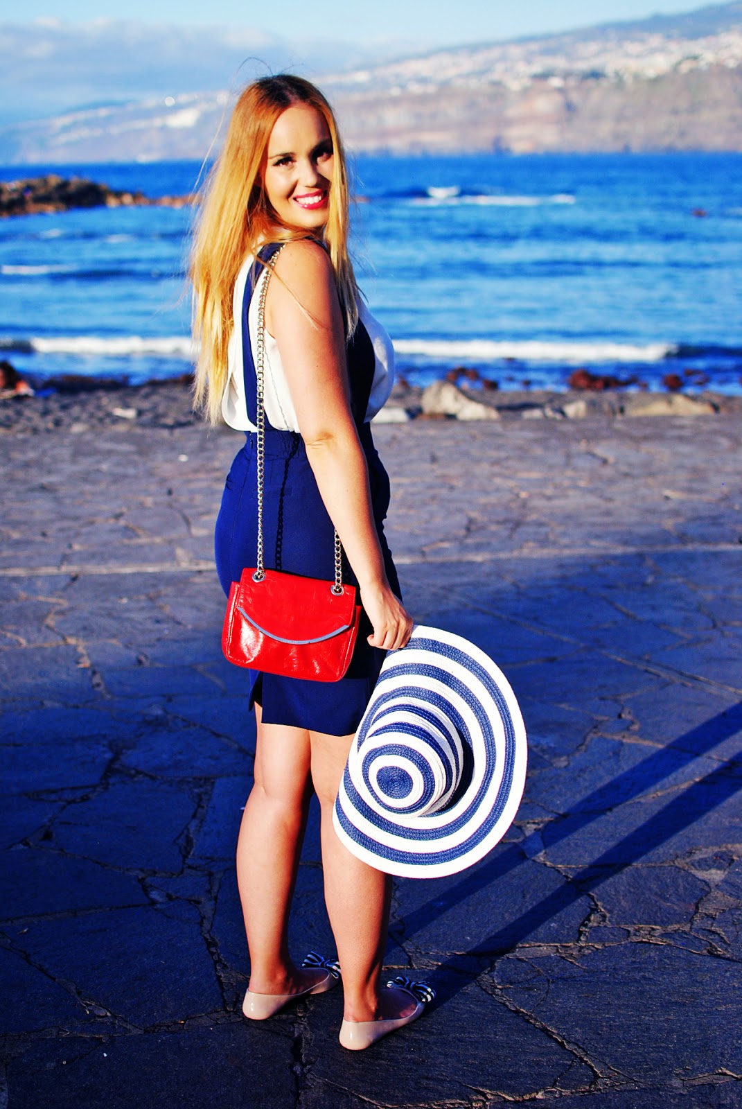 navy look , nery hdez, oasap skirt, tirantes, suspenders skirt, hat